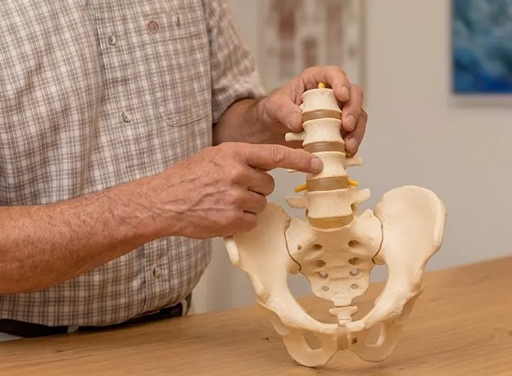 Orthopäde erklärt Wirbelsäule am Modell